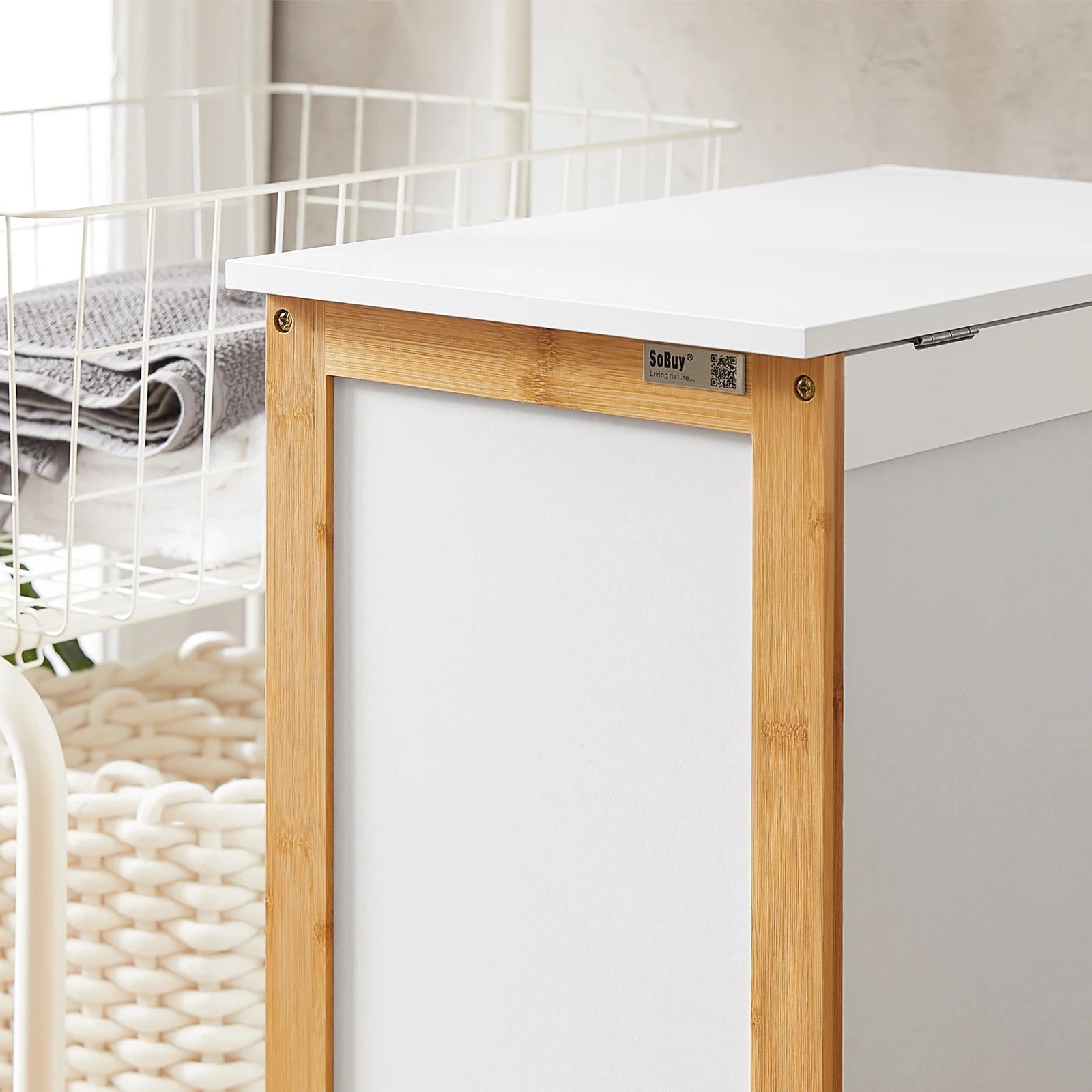 Panier à linge bois blanc