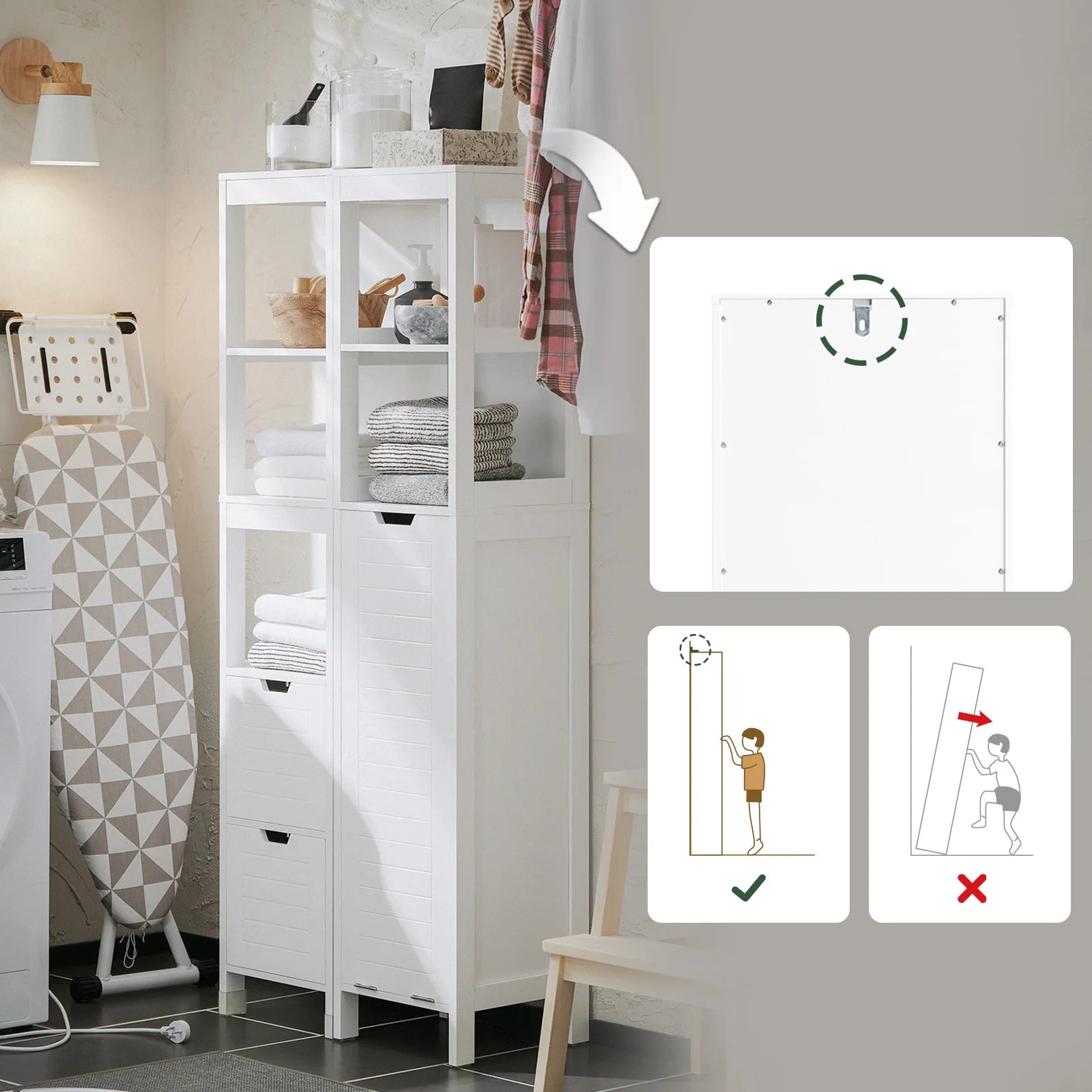 Meuble colonne salle de bain avec panier à linge
