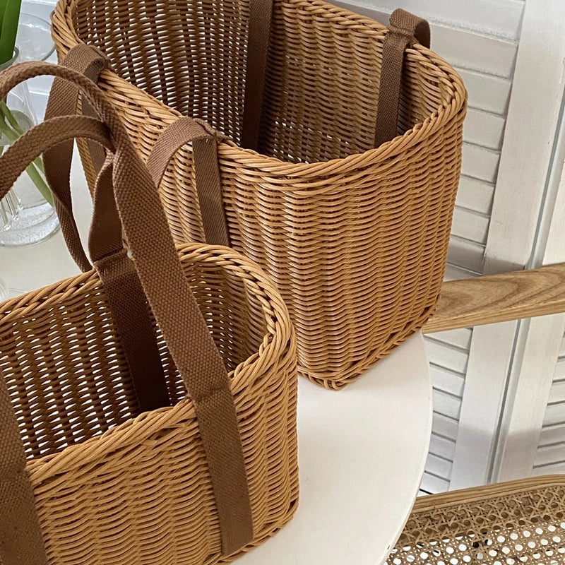 Grand panier effet osier pour pique-nique