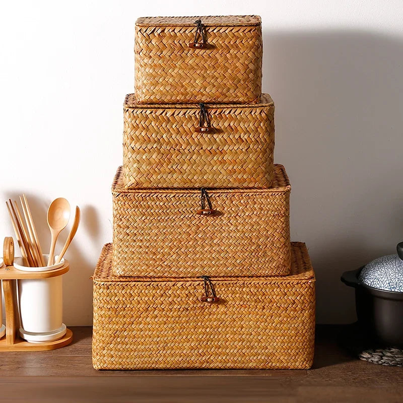 Grand panier en osier avec couvercle