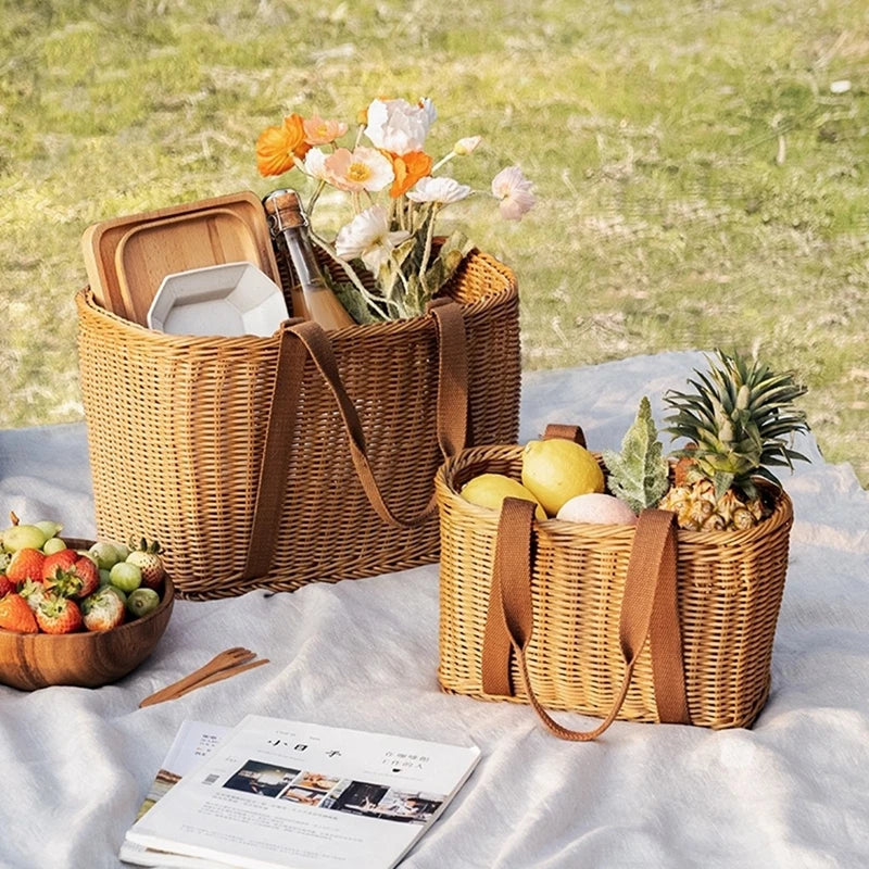 Grand panier effet osier pour pique-nique