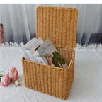 Panier de rangement avec couvercle en osier