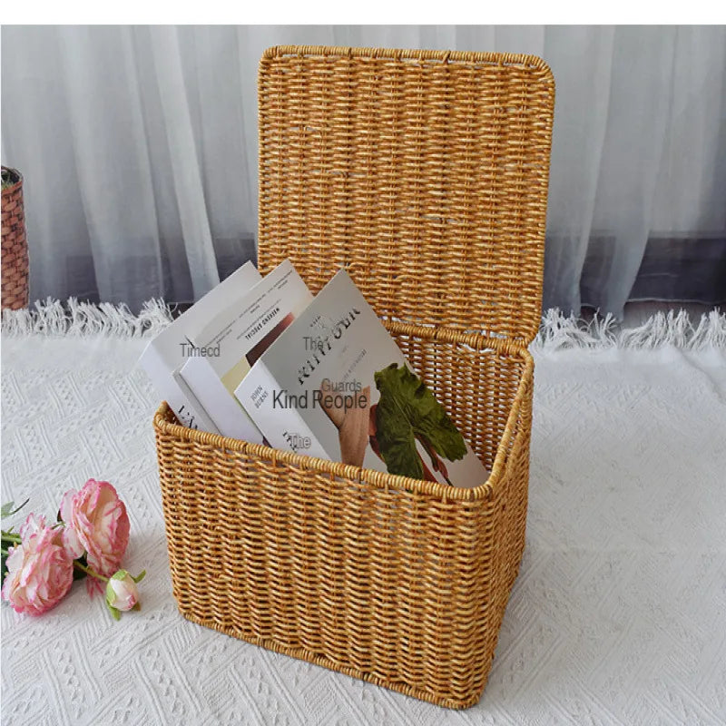 Panier de rangement avec couvercle en osier