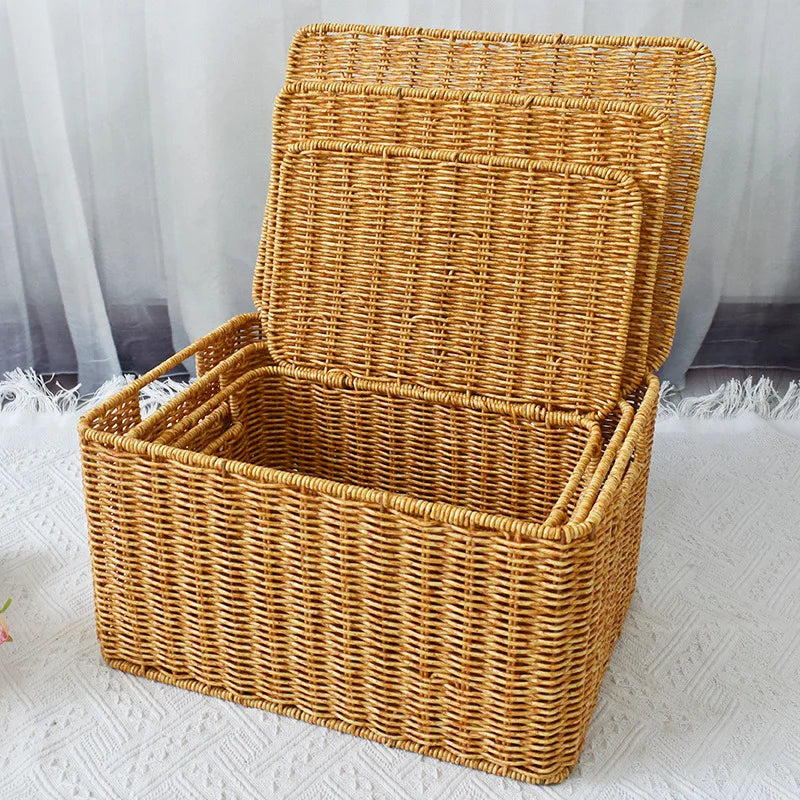 Panier de rangement avec couvercle en osier