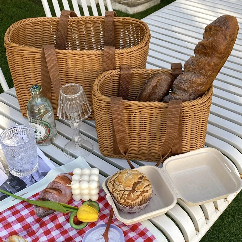Grand panier effet osier pour pique-nique