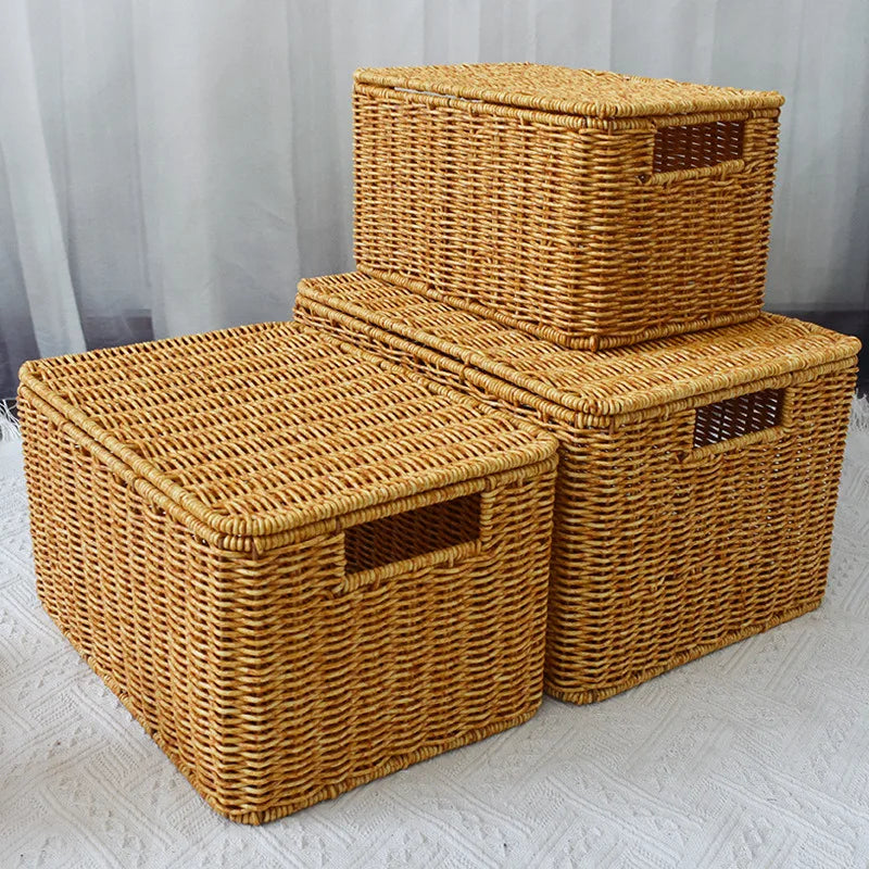 Panier de rangement avec couvercle en osier