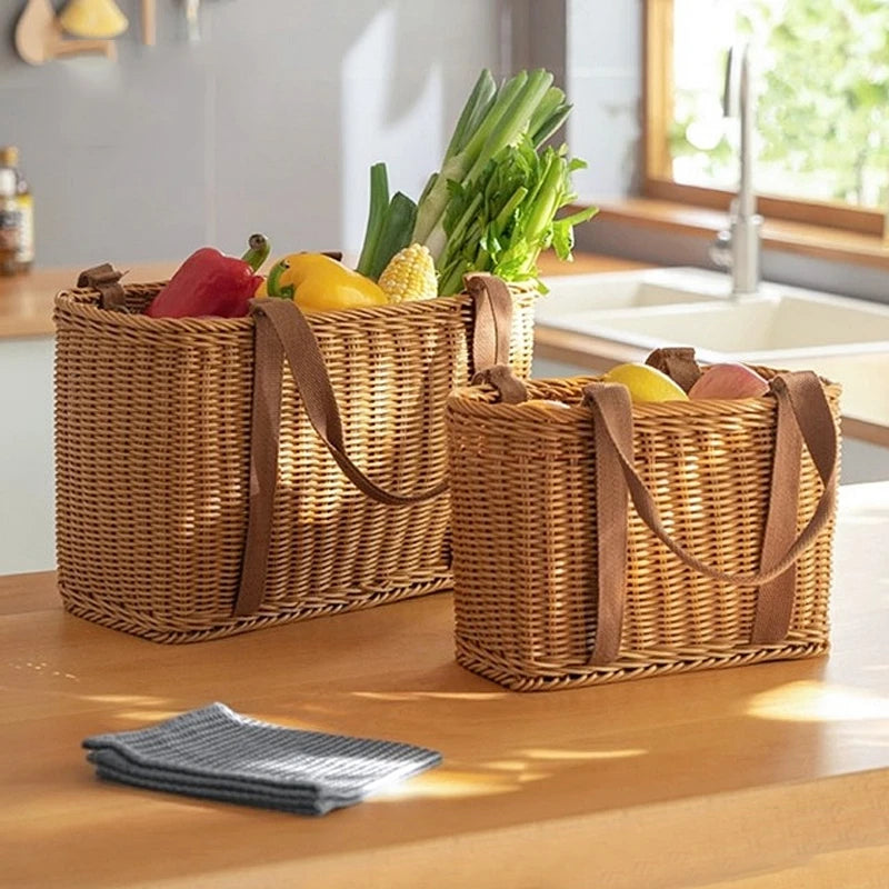 Grand panier effet osier pour pique-nique