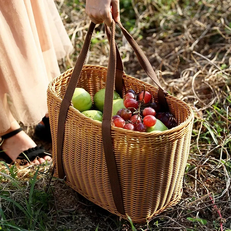 Grand panier effet osier pour pique-nique