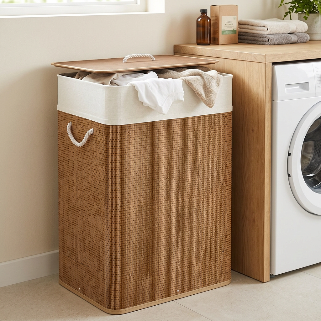 Panier à linge en bambou avec couvercle