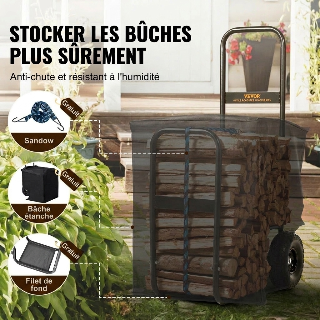 Panier à buche roulettes