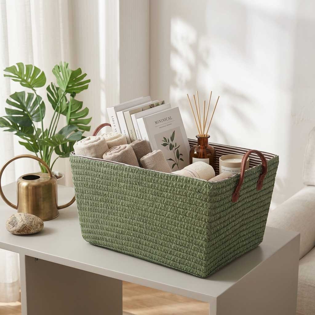 Grand panier effet osier pour rangement