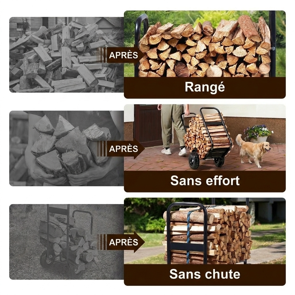 Panier à buche roulettes