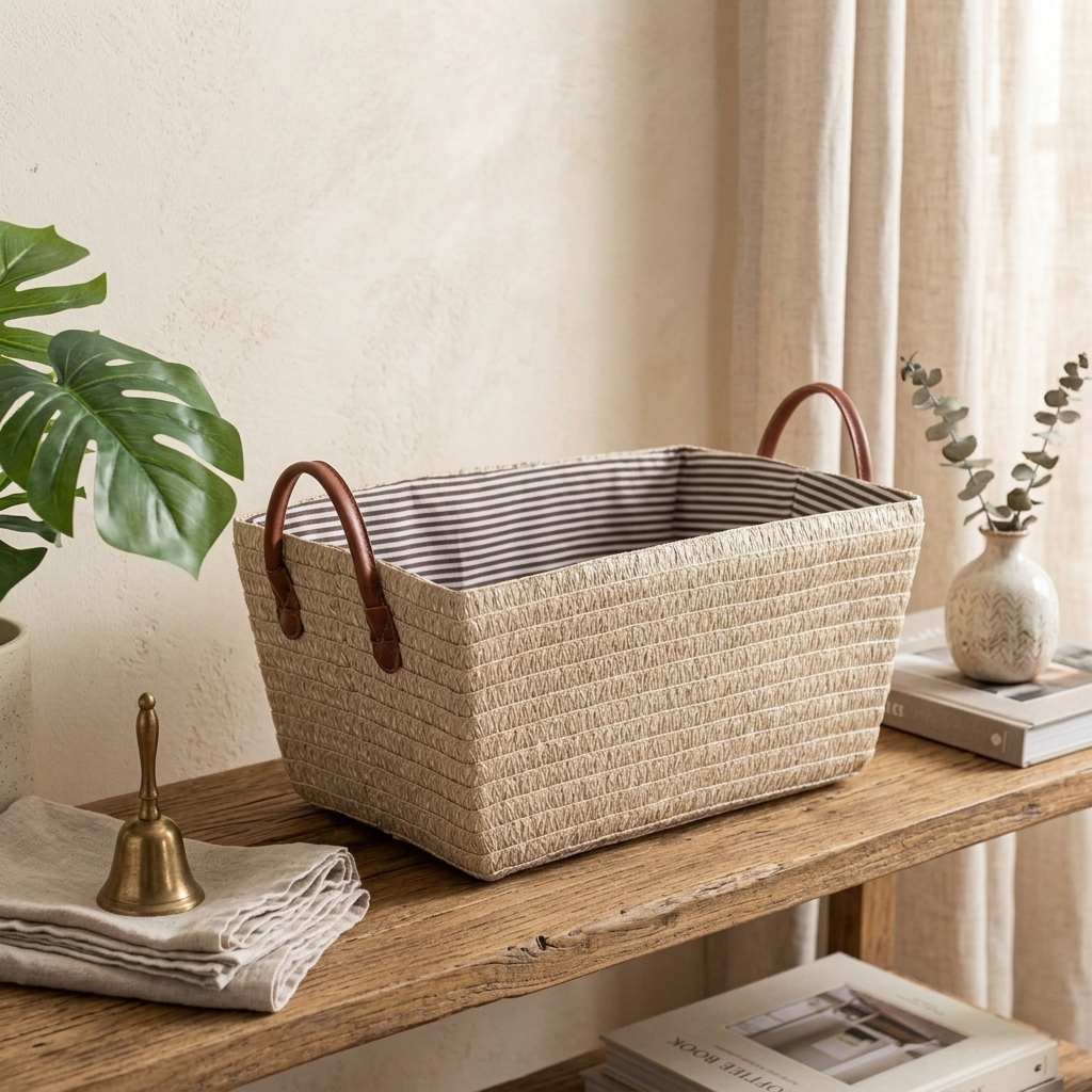 Panier de rangement effet osier blanc