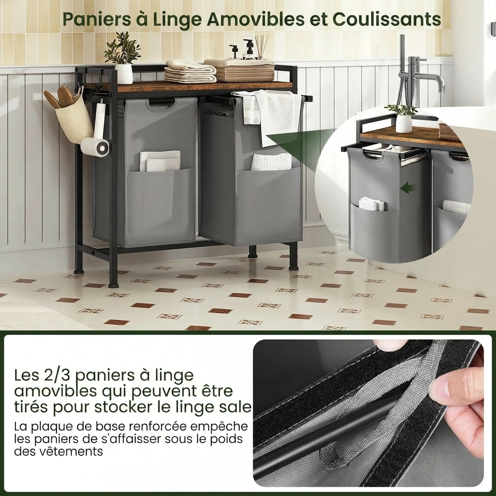 Panier à linge en métal sur roulettes