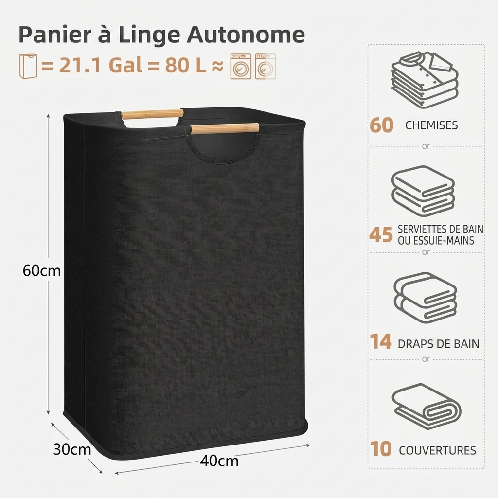 Panier à linge noir et bois