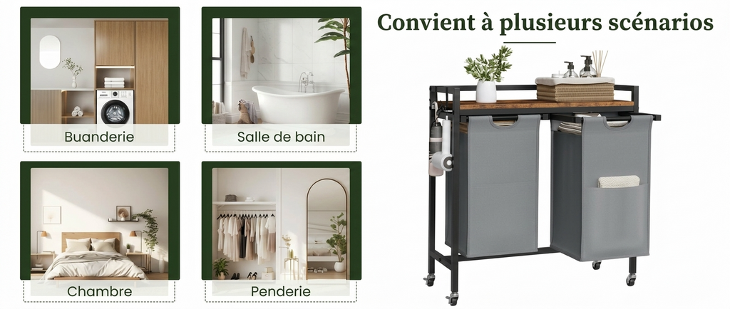 Panier à linge en métal sur roulettes