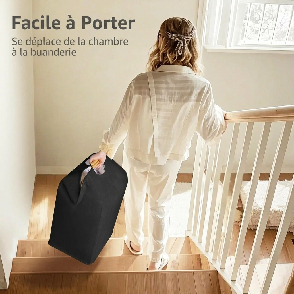 Panier à linge noir et bois