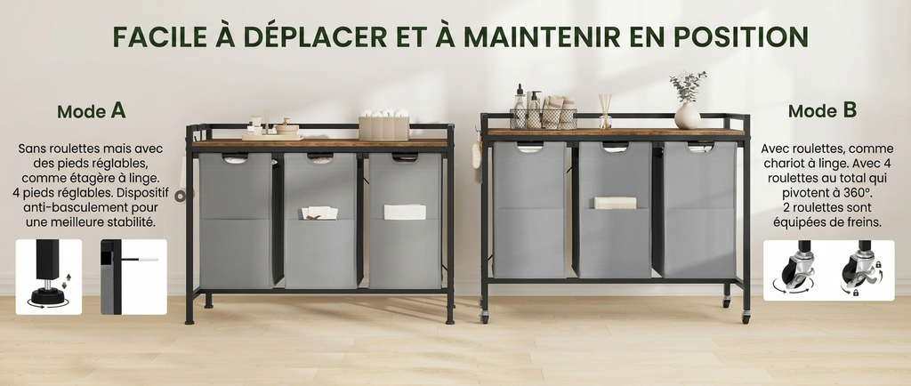 Meuble panier à linge coulissant