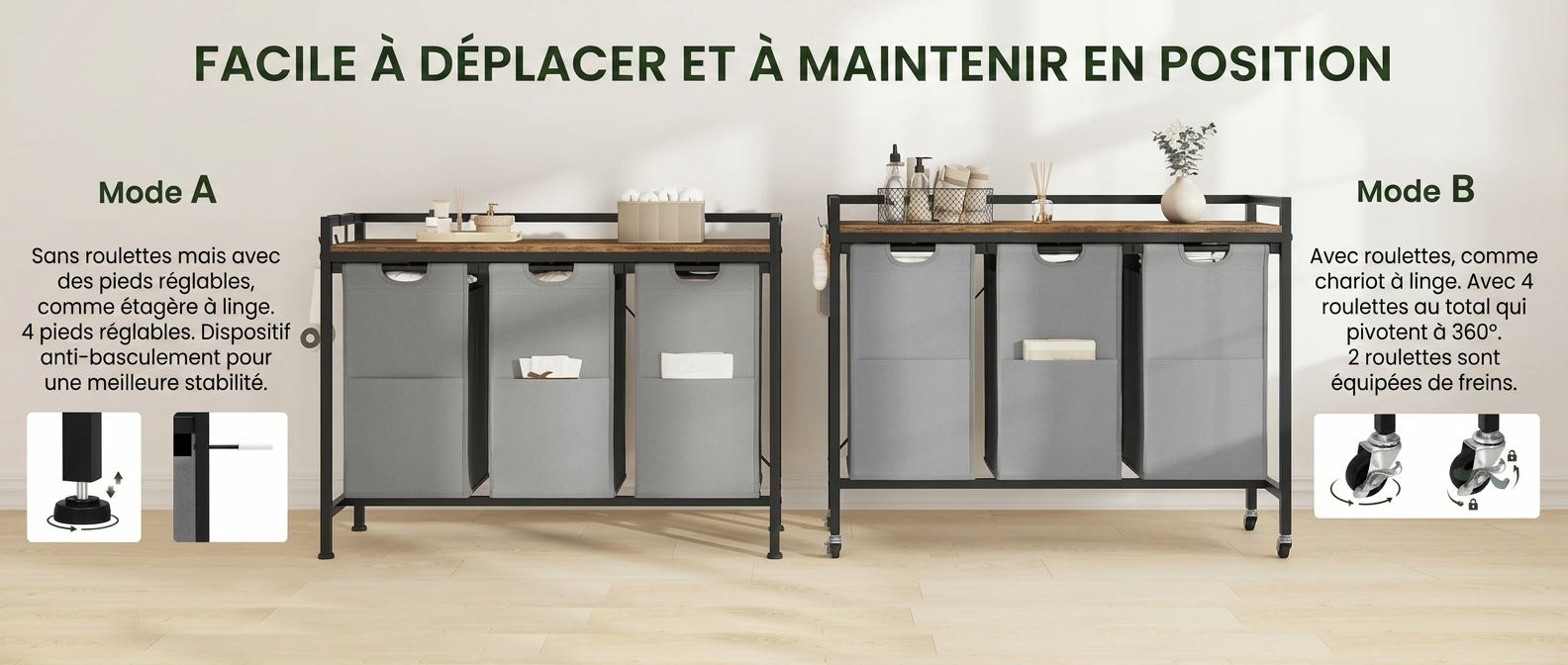 Meuble panier à linge coulissant