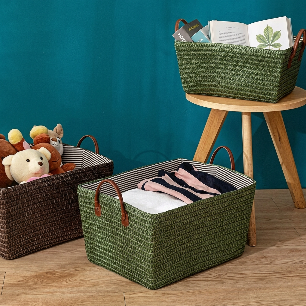 Grand panier effet osier pour rangement