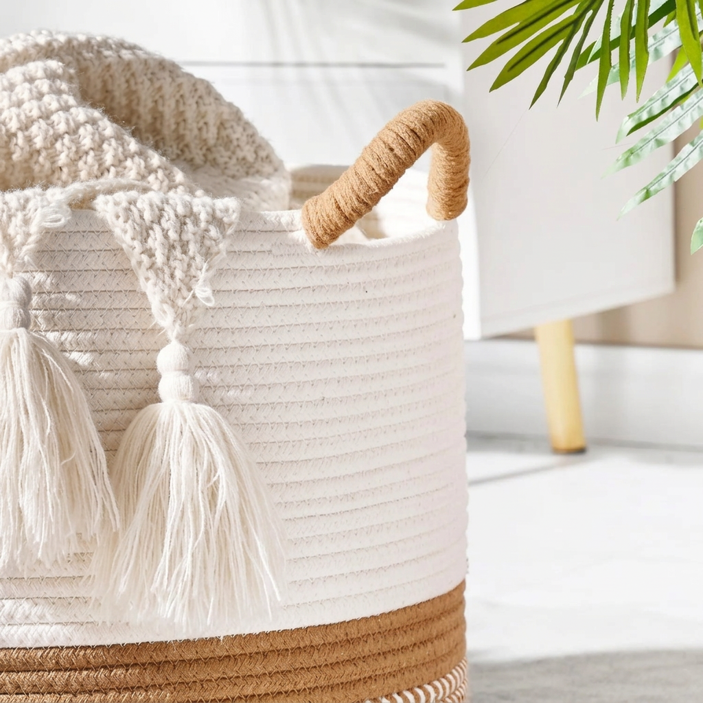 Panier à linge en osier blanc