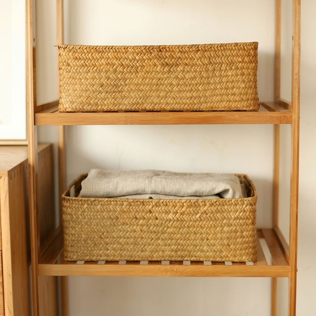Panier de rangement en jonc de mer