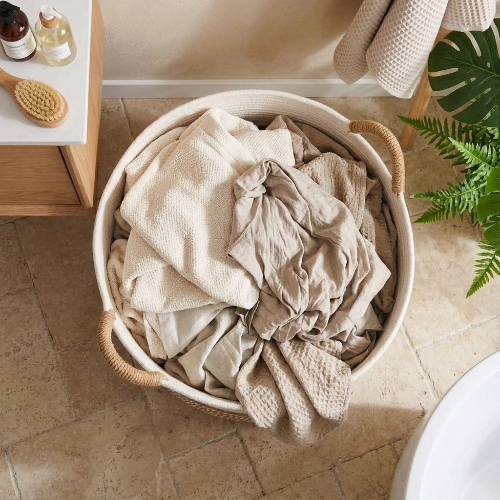 Panier à linge en osier blanc