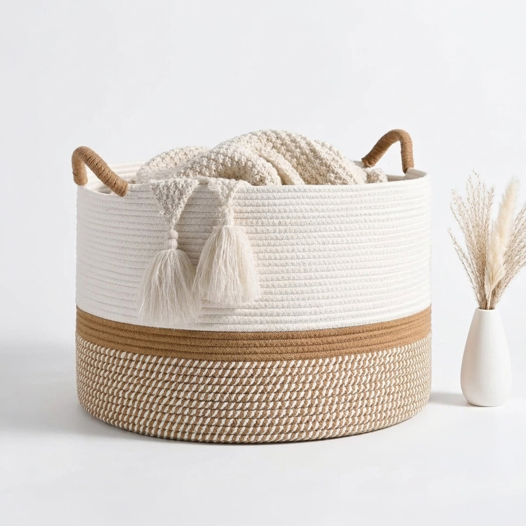 Panier à linge en osier blanc