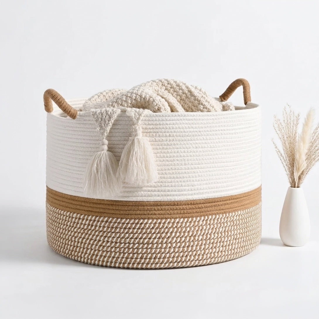 Panier à linge en osier blanc