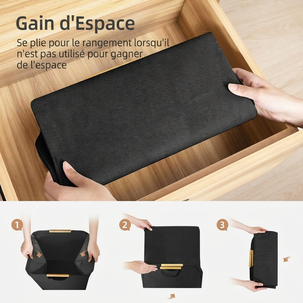 Panier à linge noir et bois