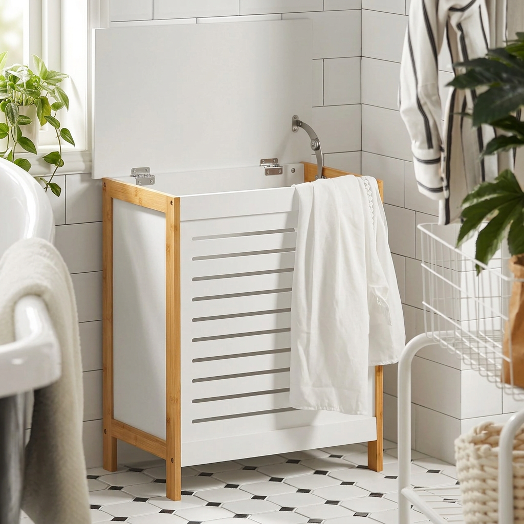 Panier à linge bois blanc
