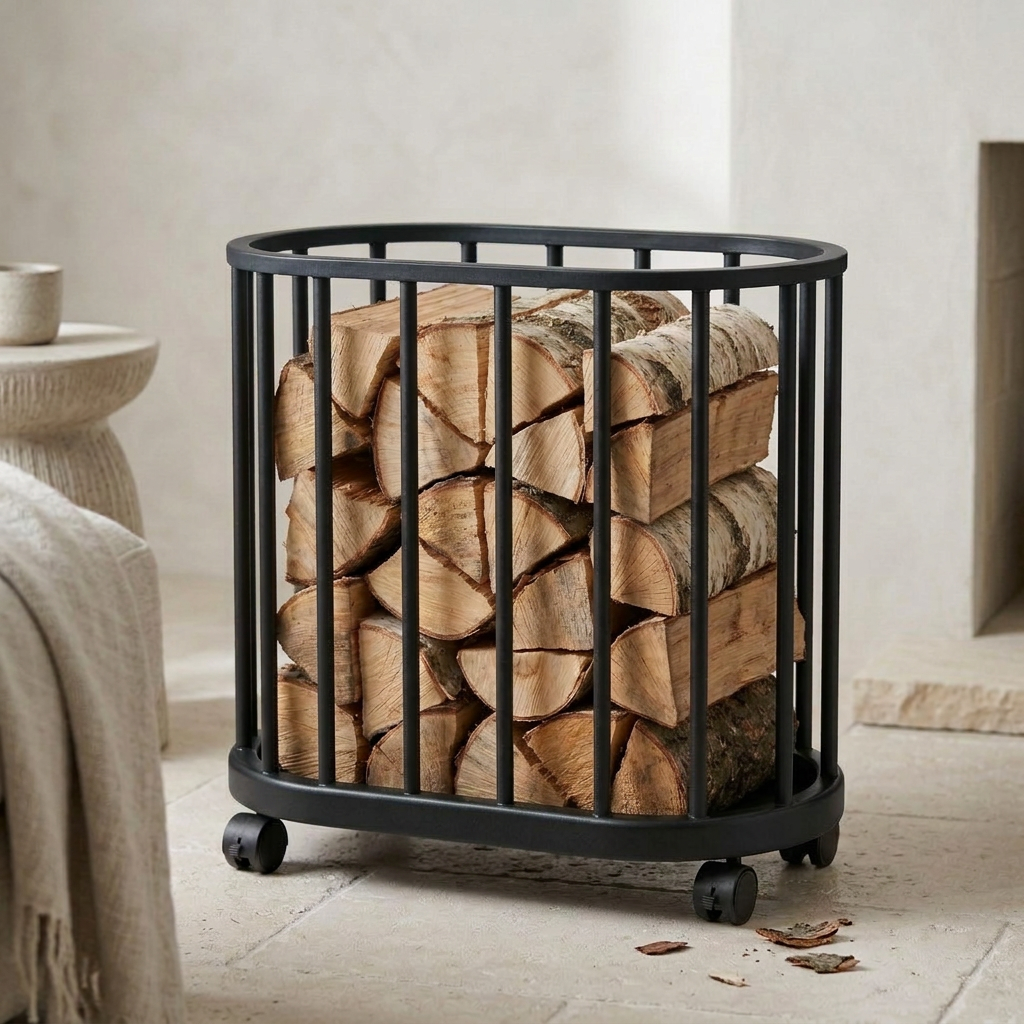 Panier à bois à roulette