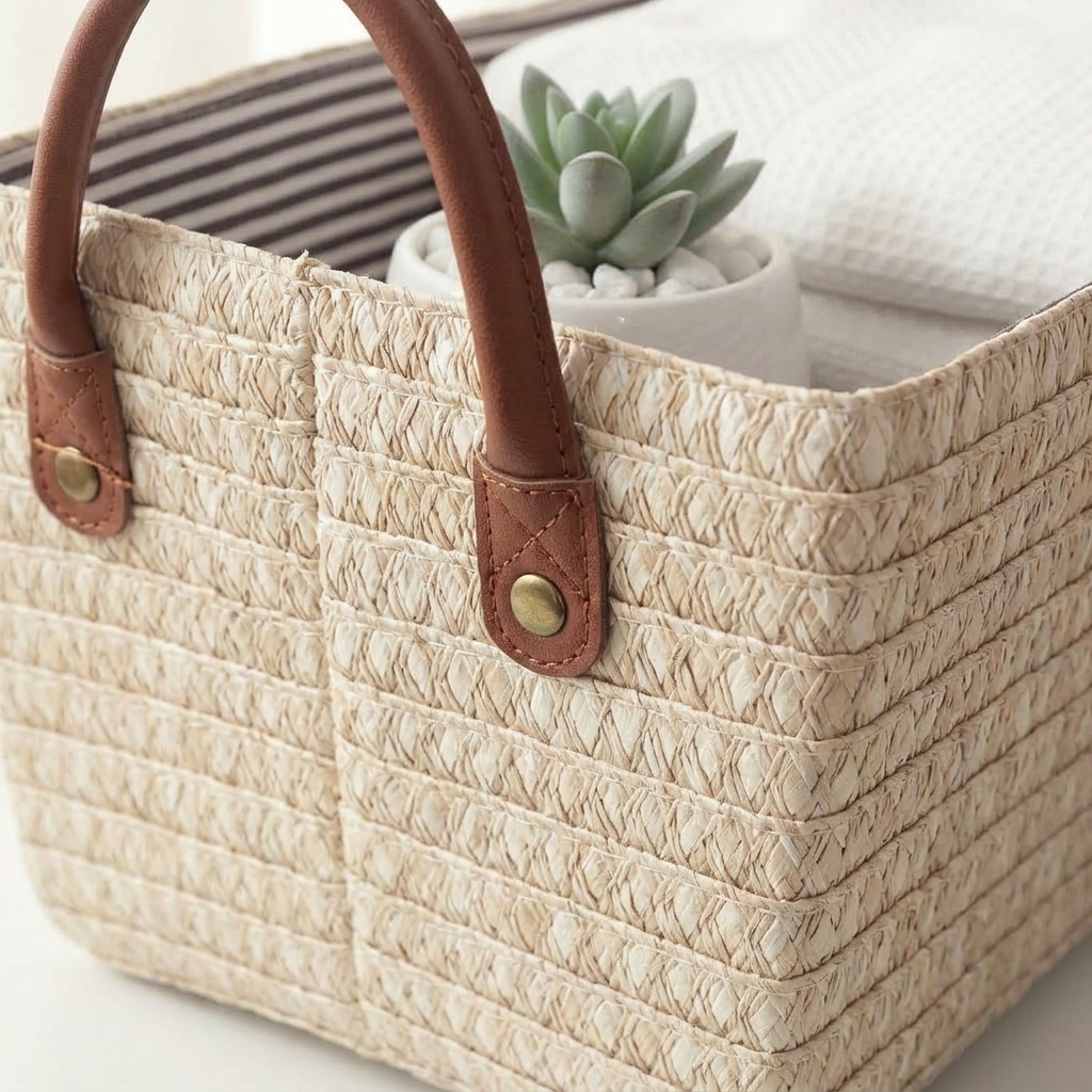 Panier de rangement effet osier blanc