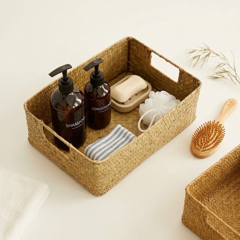Panier de rangement en jonc de mer