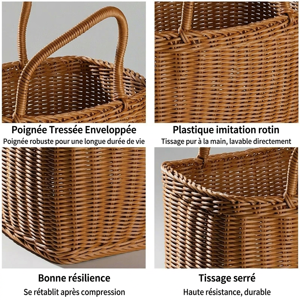 Grand panier effet osier pour pique-nique