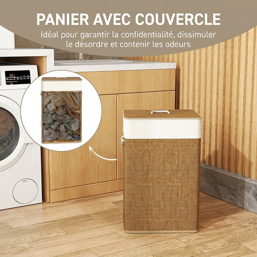 Panier à linge en bambou avec couvercle