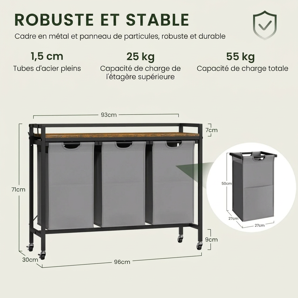 Meuble panier à linge coulissant