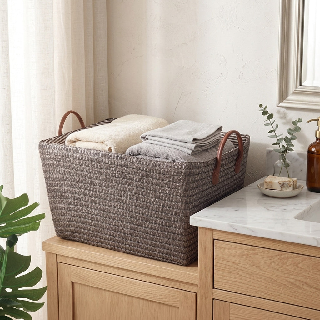 Panier de rangement effet osier gris