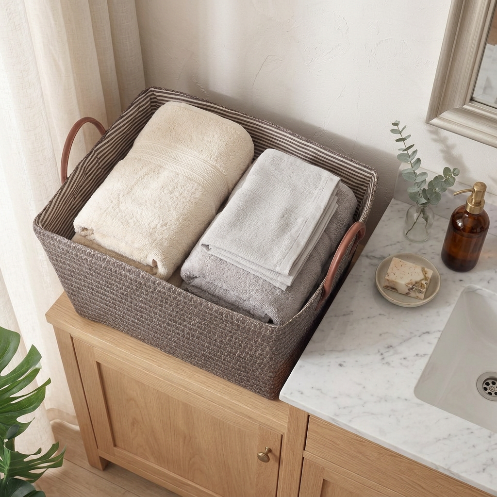 Panier de rangement effet osier gris