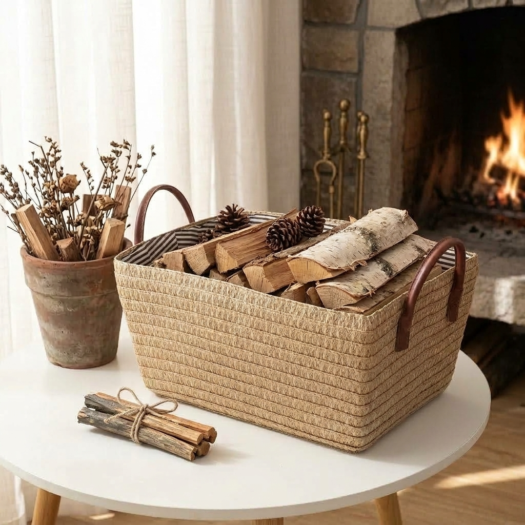 Grand panier effet osier pour bois