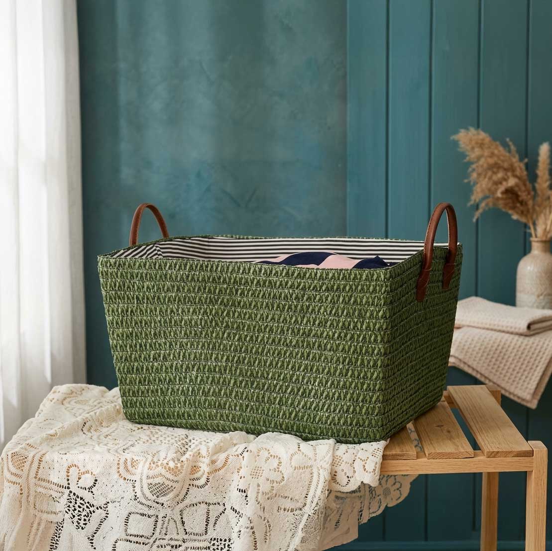 Grand panier effet osier pour rangement