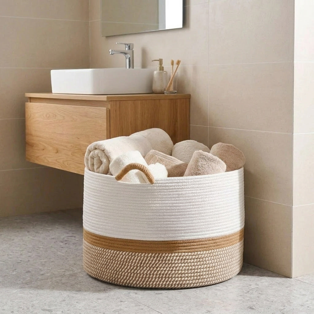 Panier à linge en osier blanc